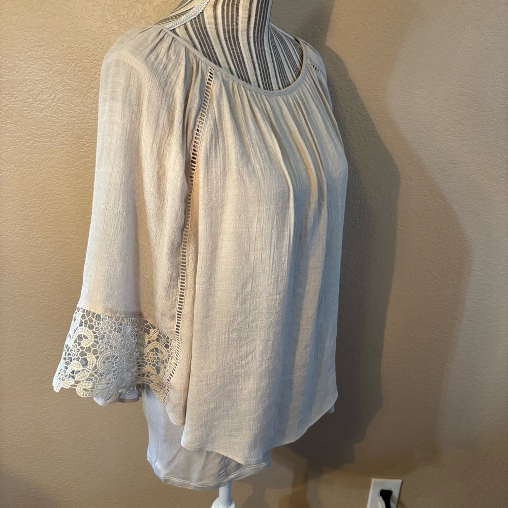 Sale! I.N. Studio Tunic Top L Light Beige Cream layered Tank Lace Eyelets Blouse - Picture 5 of 14